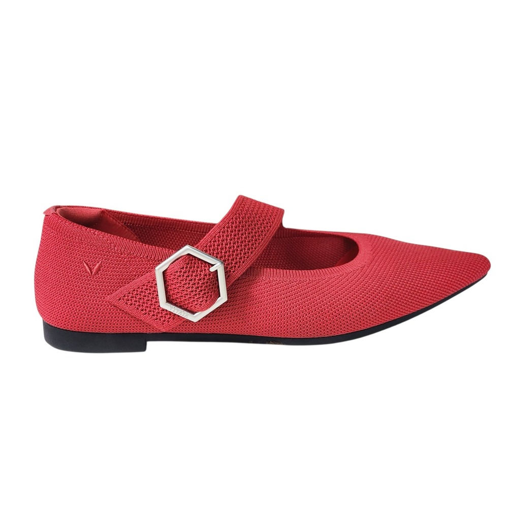 VIVAIA Maria Red Knit Pointed Toe Mary Jane Flat Shoes Buckle Strap Size 39.5 - Picture 3 of 5